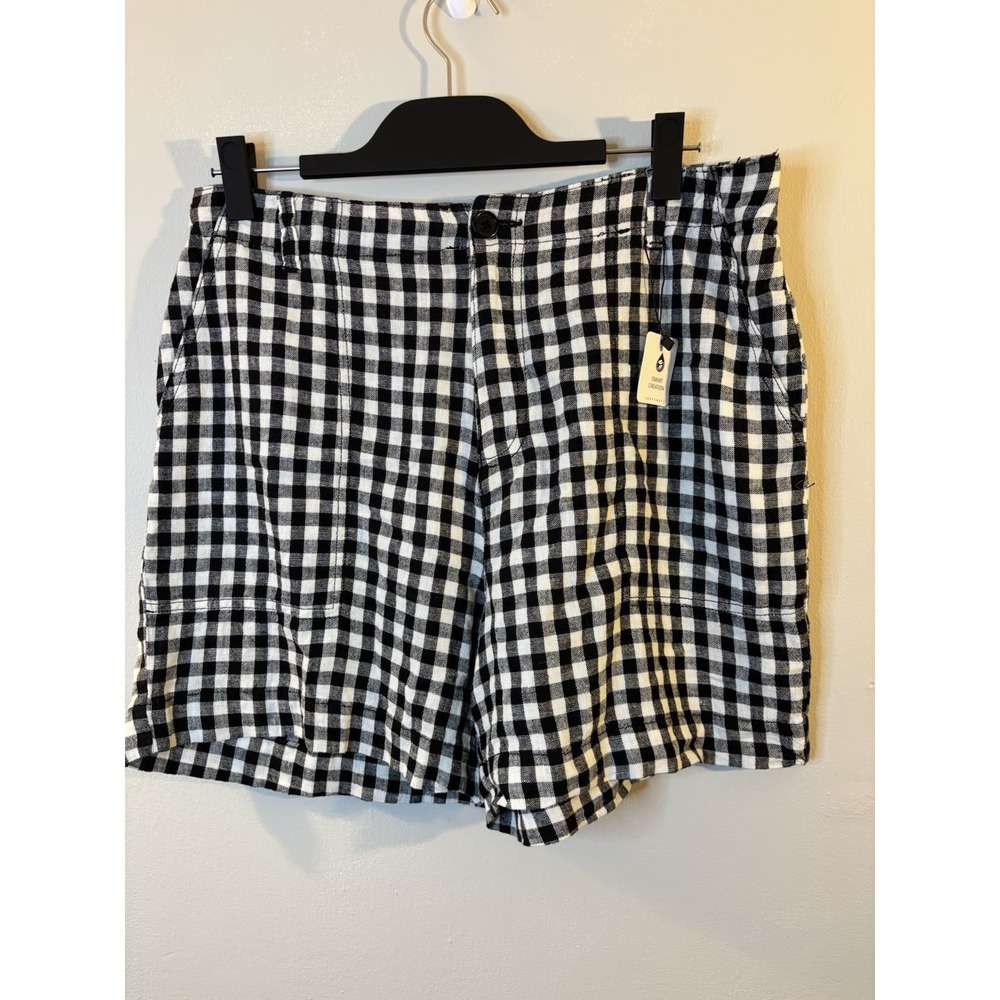 NEW SANCTUARY Black & White Gingham Linen Blend Shorts L Lagenlook
